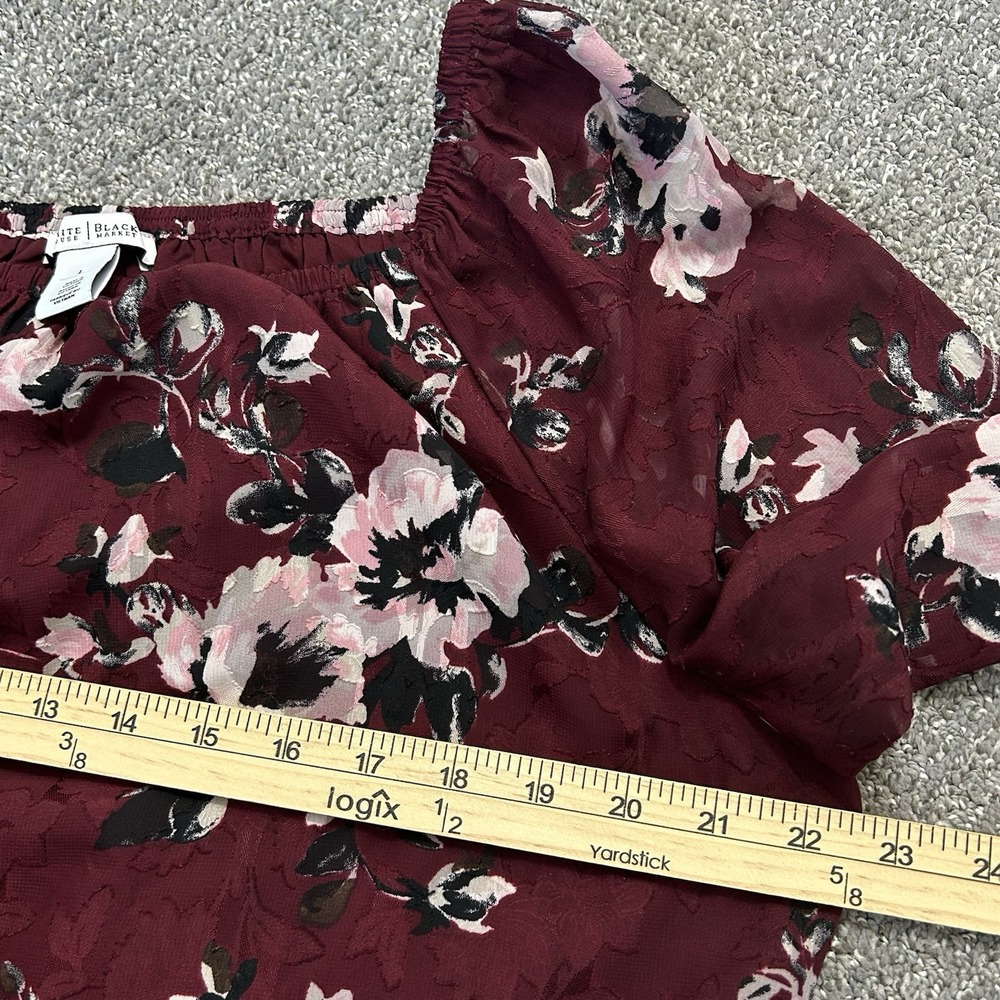 White House Black Market Floral Blouse Sheer Long Sleeves - Women's LARGE - Picture 7 of 11